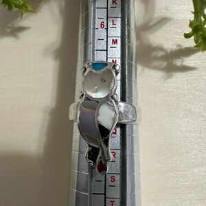 Native American vintageSterling Silver Multicolor Inlay Owl Ring size 8